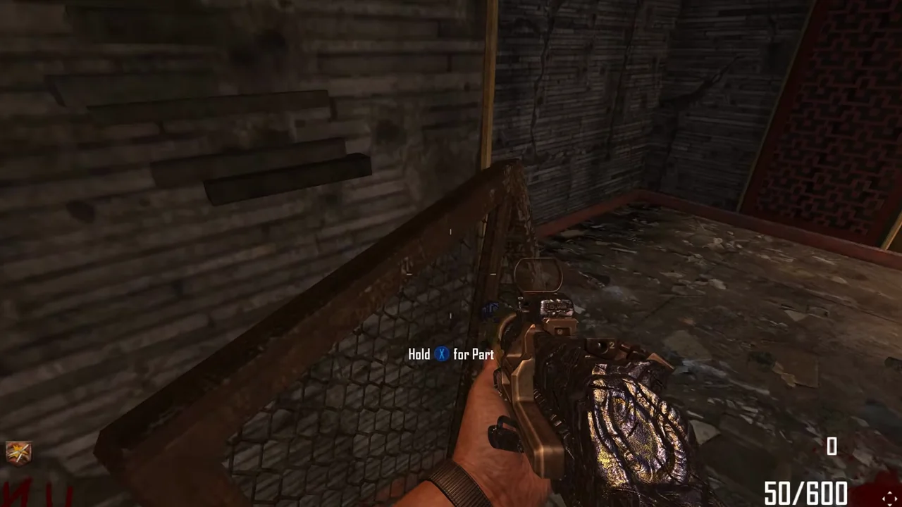 The chicken wire, a Trample Steam part, leaning against a wall, Hold for Part in Die Rise, Call of Duty Black Ops II Zombies