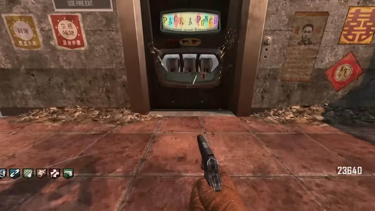 The Pack-a-Punch machine inside its elevator on a rooftop in Die Rise, Call of Duty Black Ops II Zombies