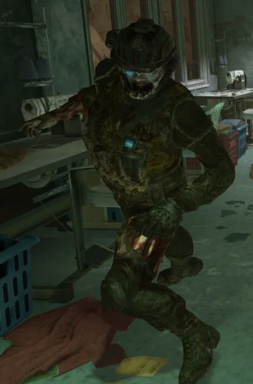 A zombie in SDC body armor and helmet in Die Rise, Call of Duty Black Ops II Zombies