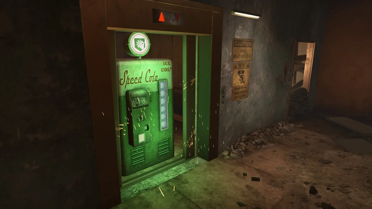 The Speed Cola machine inside a perk elevator, doors open in Die Rise, Call of Duty Black Ops II Zombies