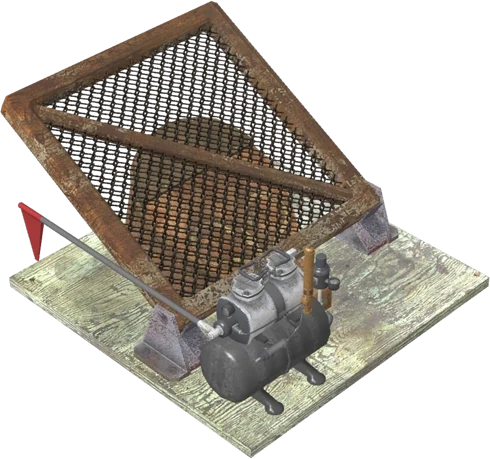 Trample Steam built, grate and steam motor on a wooden base with its flag, model render, Call of Duty Black Ops II Zombies