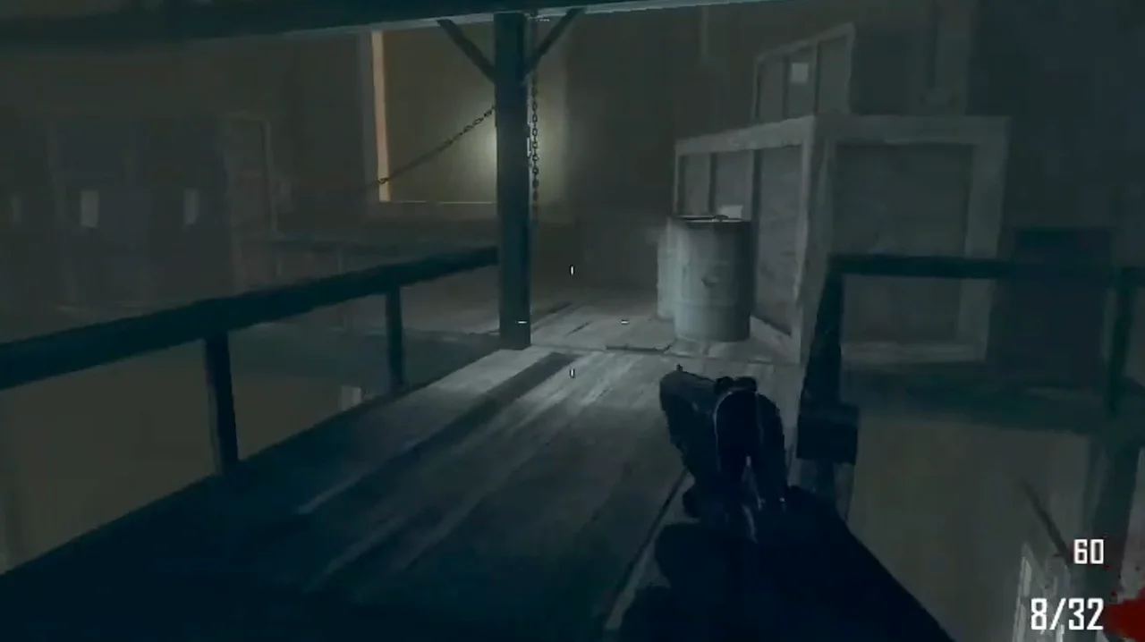 The upper floor of the barn, its walkway and crates in Farm, Call of Duty Black Ops II Zombies