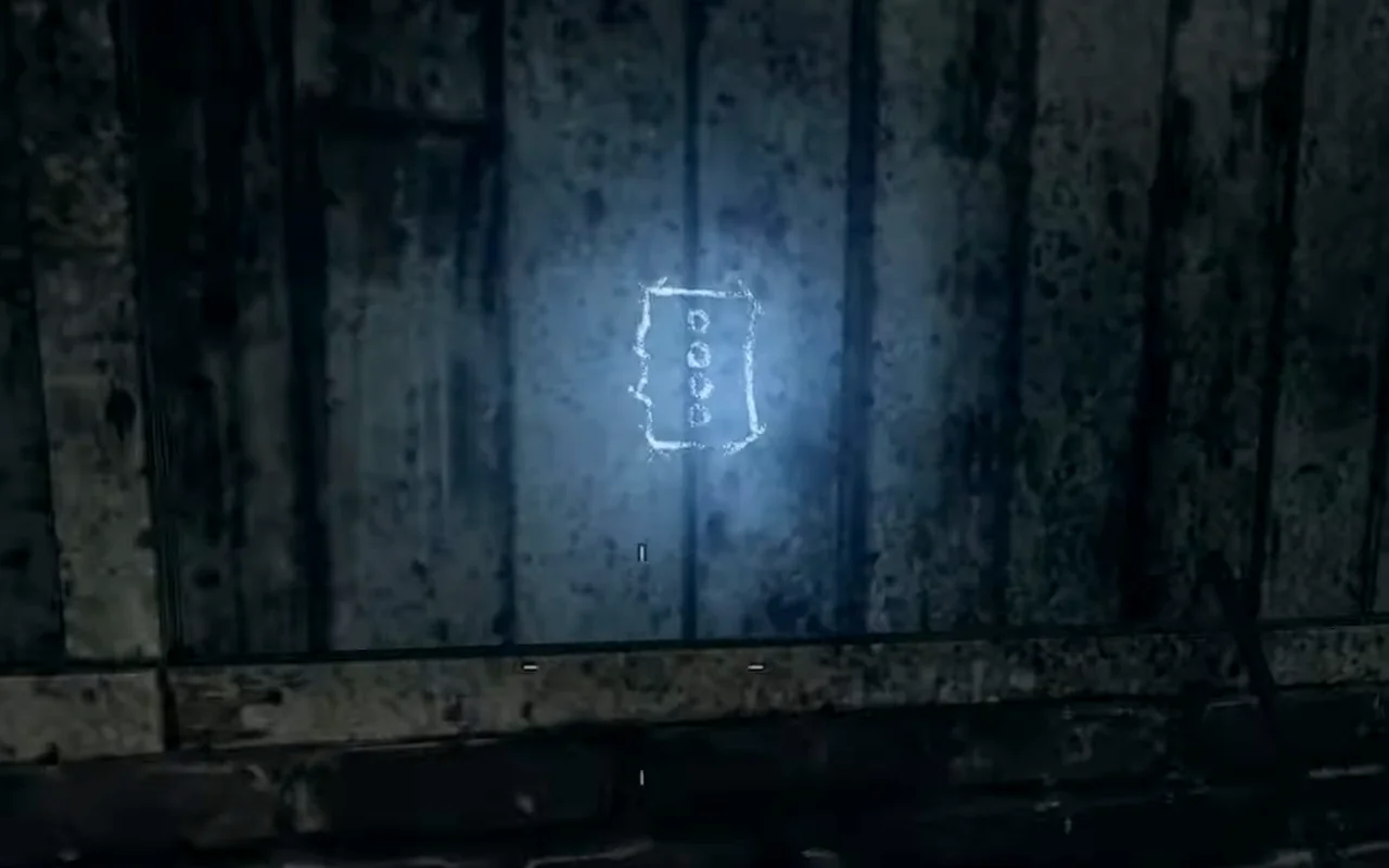 The Galvaknuckles chalk drawing glowing on the wall of the shed in Farm, Call of Duty Black Ops II Zombies