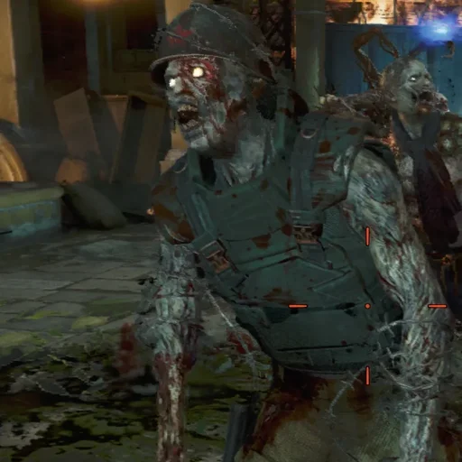 An Armored Zombie in a helmet with a red star and a vest wrapped in barbed wire, Firebase Z, Call of Duty Black Ops Cold War Zombies