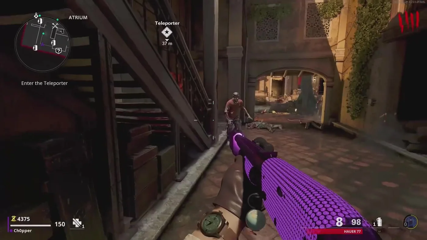 The Atrium, a wooden staircase on the left and an arch opening onto the Courtyard, Firebase Z, Call of Duty Black Ops Cold War Zombies