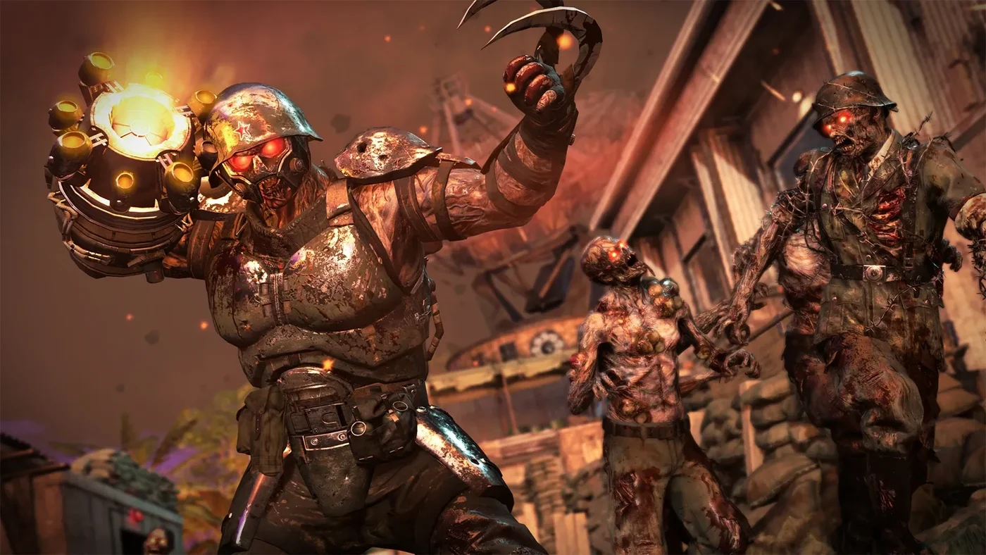 A Mangler raising its arm cannon among zombies, promotional image, Firebase Z, Call of Duty Black Ops Cold War Zombies
