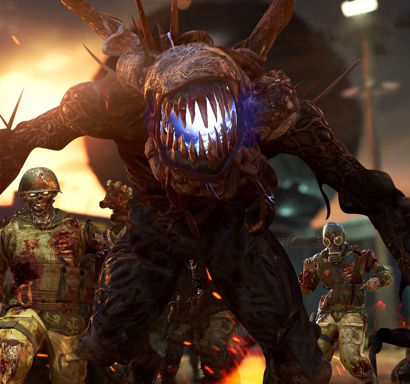 A Mimic opening its glowing mouth among zombies, Firebase Z, Call of Duty Black Ops Cold War Zombies