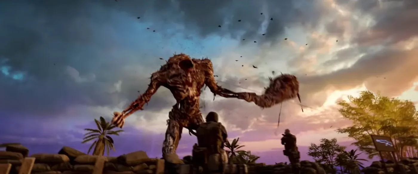 The Orda towering over the Requiem team at dusk, Firebase Z trailer, Firebase Z, Call of Duty Black Ops Cold War Zombies