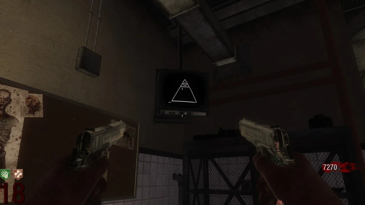 A television showing the Mystery Box symbol above a Box spot in Five, Call of Duty Black Ops Zombies