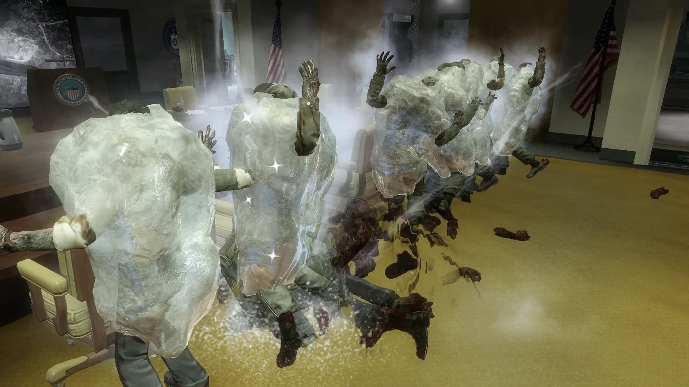 Zombies frozen by the Winter's Howl in the conference room in Five, Call of Duty Black Ops Zombies