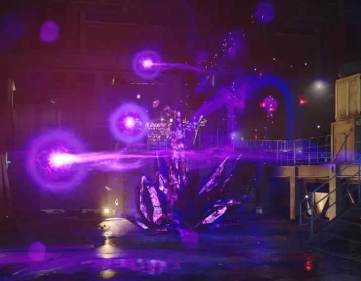 A giant purple Aetherium Crystal on a rooftop of Main Street, Forsaken, Call of Duty Black Ops Cold War Zombies