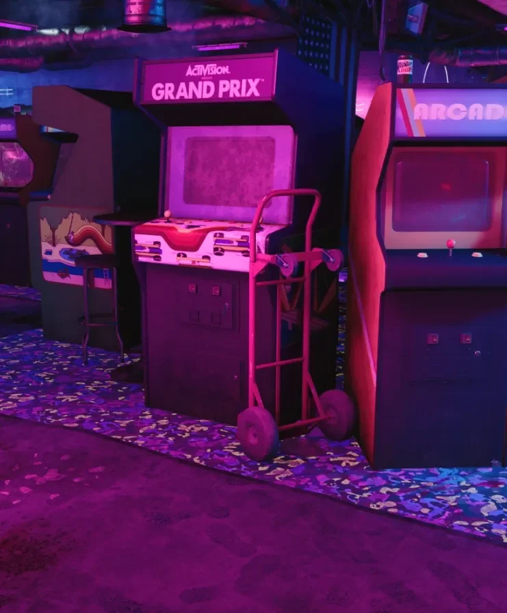 The Grand Prix arcade cabinet in the arcade of Anytown, Forsaken, Call of Duty Black Ops Cold War Zombies