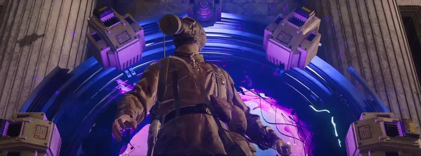 Zykov walking out of a purple portal from the Dark Aether, intro cutscene, Forsaken, Call of Duty Black Ops Cold War Zombies