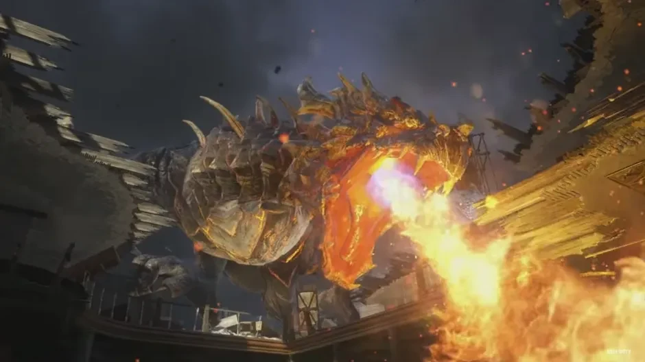 A dragon breathing fire over the ruins, Gorod Krovi, Call of Duty Black Ops III Zombies
