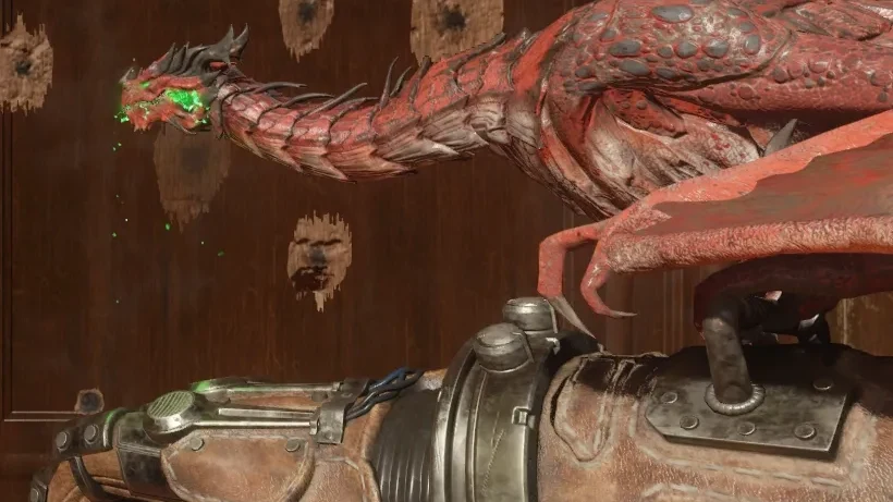 The Gauntlet of Siegfried with the dragon whelp perched on it, first-person view, Gorod Krovi, Call of Duty Black Ops III Zombies