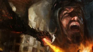 Nikolai screaming as a dragon breathes fire, loading screen, Gorod Krovi, Call of Duty Black Ops III Zombies