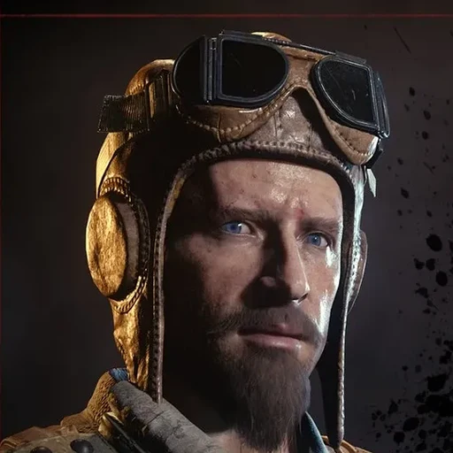 Nikolai Belinski of the Primis crew in his aviator cap, official character portrait, Call of Duty Black Ops III Zombies