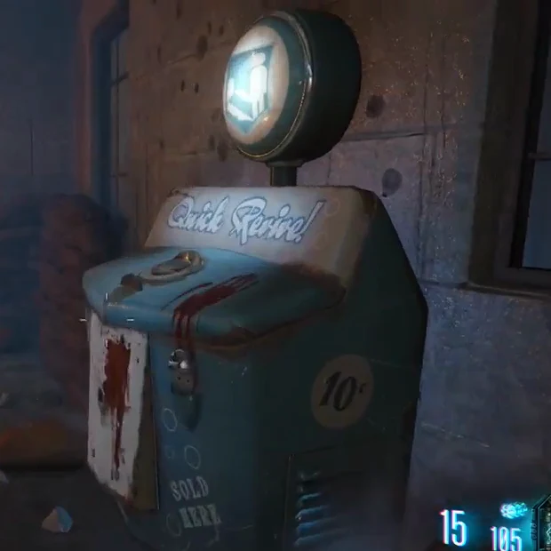 The Quick Revive machine against a brick wall in Belinski Square, Gorod Krovi, Call of Duty Black Ops III Zombies