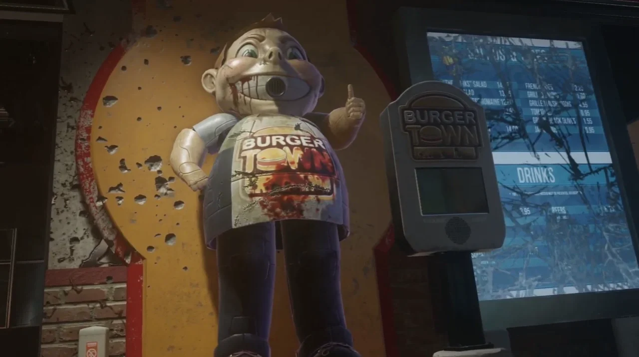 Bubby, the animatronic Burger Town mascot, inside the restaurant, Infection, Call of Duty Advanced Warfare Zombies