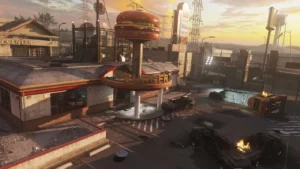 Burger Town and its giant burger sign seen from above, Infection, Call of Duty Advanced Warfare Zombies