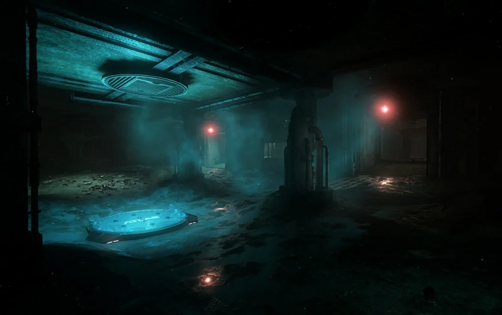 The Decontamination Zone of The Pit, a round pad under a pale light, Infection, Call of Duty Advanced Warfare Zombies