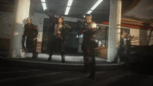 Official art of the MEAT IS MURDER achievement, the survivors standing together under a canopy, Infection, Call of Duty Advanced Warfare Zombies