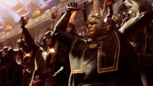Masked members of the Order cheering in the stands of the Arena, intro cinematic, IX, Call of Duty Black Ops 4 Zombies