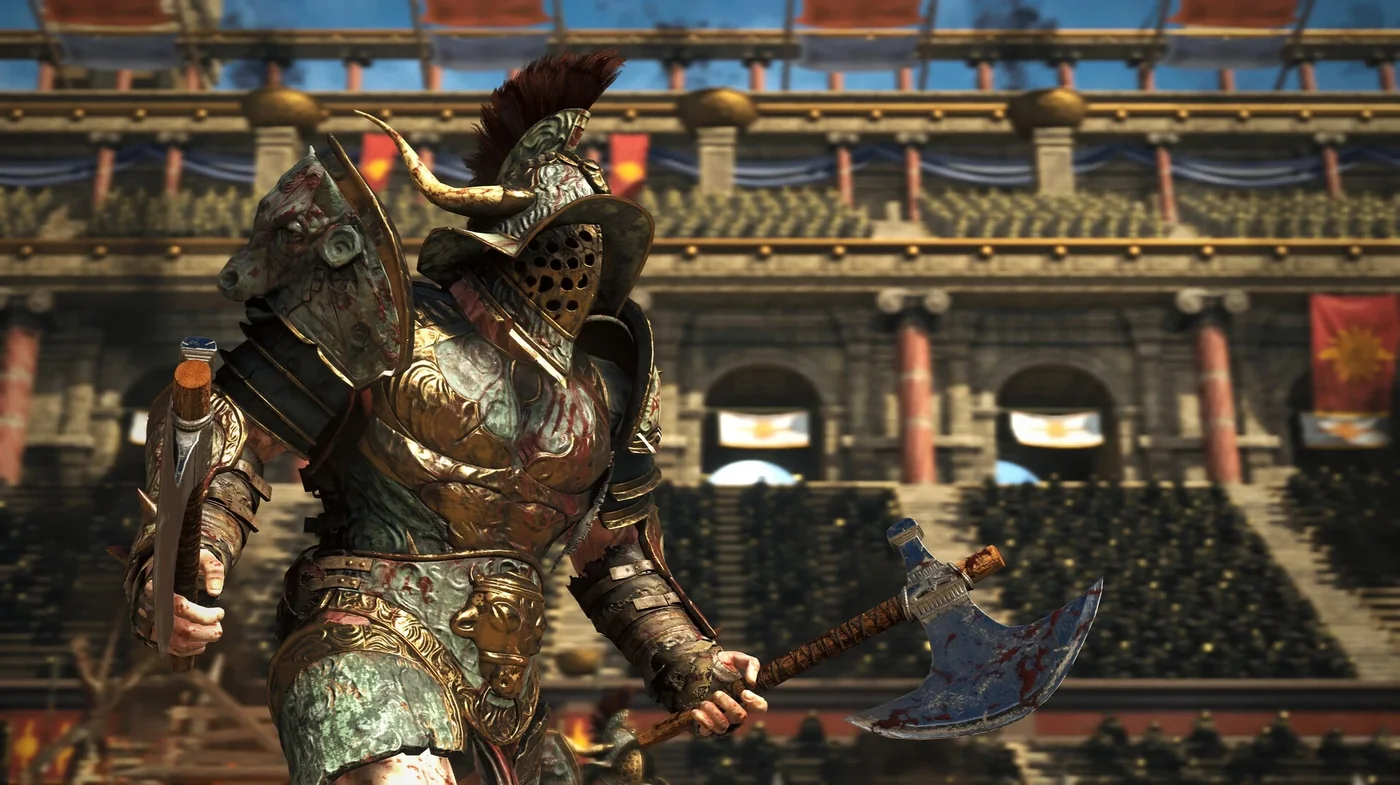 A Destroyer in armor and horned helmet, an axe in each hand, in the Arena, IX, Call of Duty Black Ops 4 Zombies