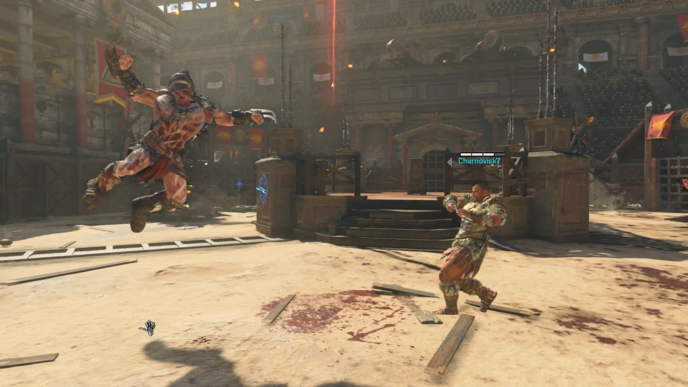 A Marauder leaping at Bruno Delacroix across the sand of the Arena, IX, Call of Duty Black Ops 4 Zombies