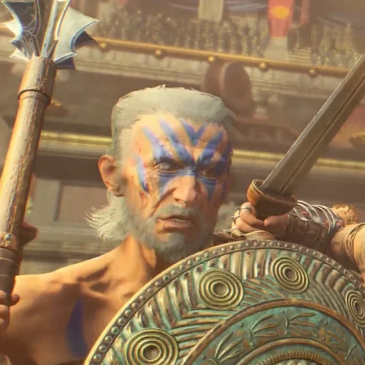 Stanton Shaw with blue war paint and a round shield in the intro cinematic, IX, Call of Duty Black Ops 4 Zombies