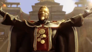 The High Priest of Chaos opening his arms to the applause of the crowd, intro cinematic, IX, Call of Duty Black Ops 4 Zombies