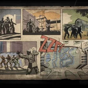 Comic panels of the Kino der Toten loading screen, soldiers and zombies, Call of Duty Black Ops Zombies