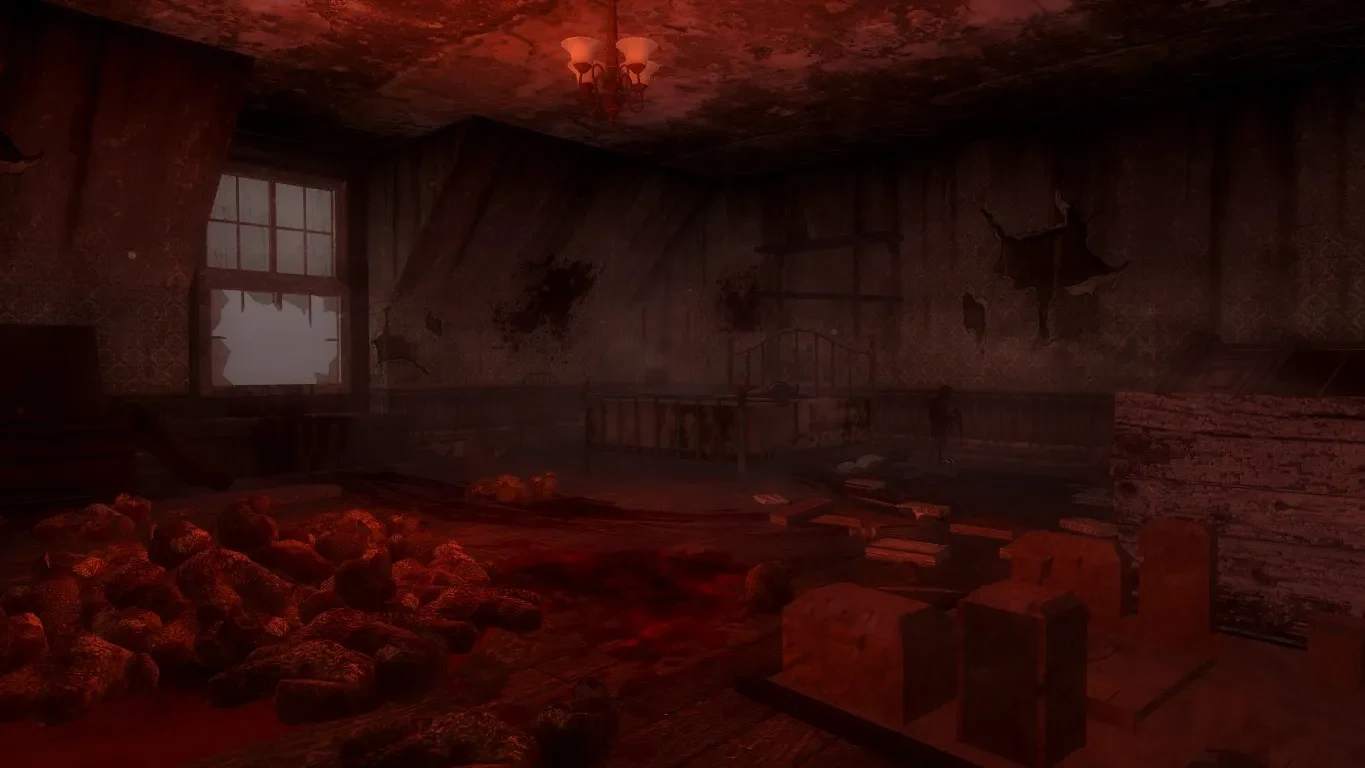Samantha's room destroyed and lit in red, reached through the teleporter in Kino der Toten, Call of Duty Black Ops Zombies