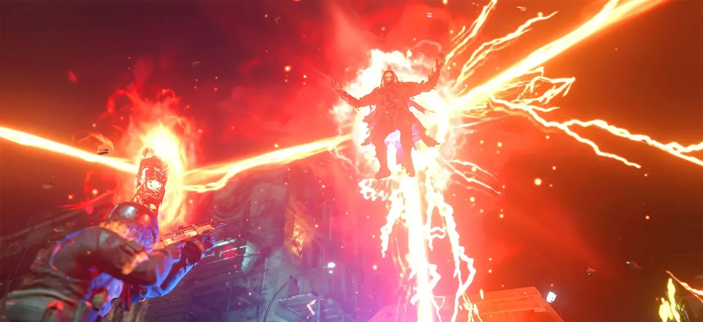 A Disciple rising in a column of red lightning over the Death Strip, Mauer der Toten, Call of Duty Black Ops Cold War Zombies
