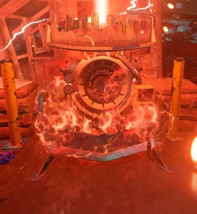 The locked Pack-a-Punch Machine glowing red under the ritual of the Death Strip, Mauer der Toten, Call of Duty Black Ops Cold War Zombies