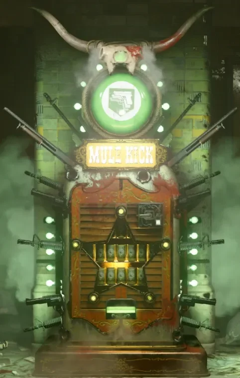 The Mule Kick machine of Mauer der Toten, with its green light and bull horns, Mauer der Toten, Call of Duty Black Ops Cold War Zombies