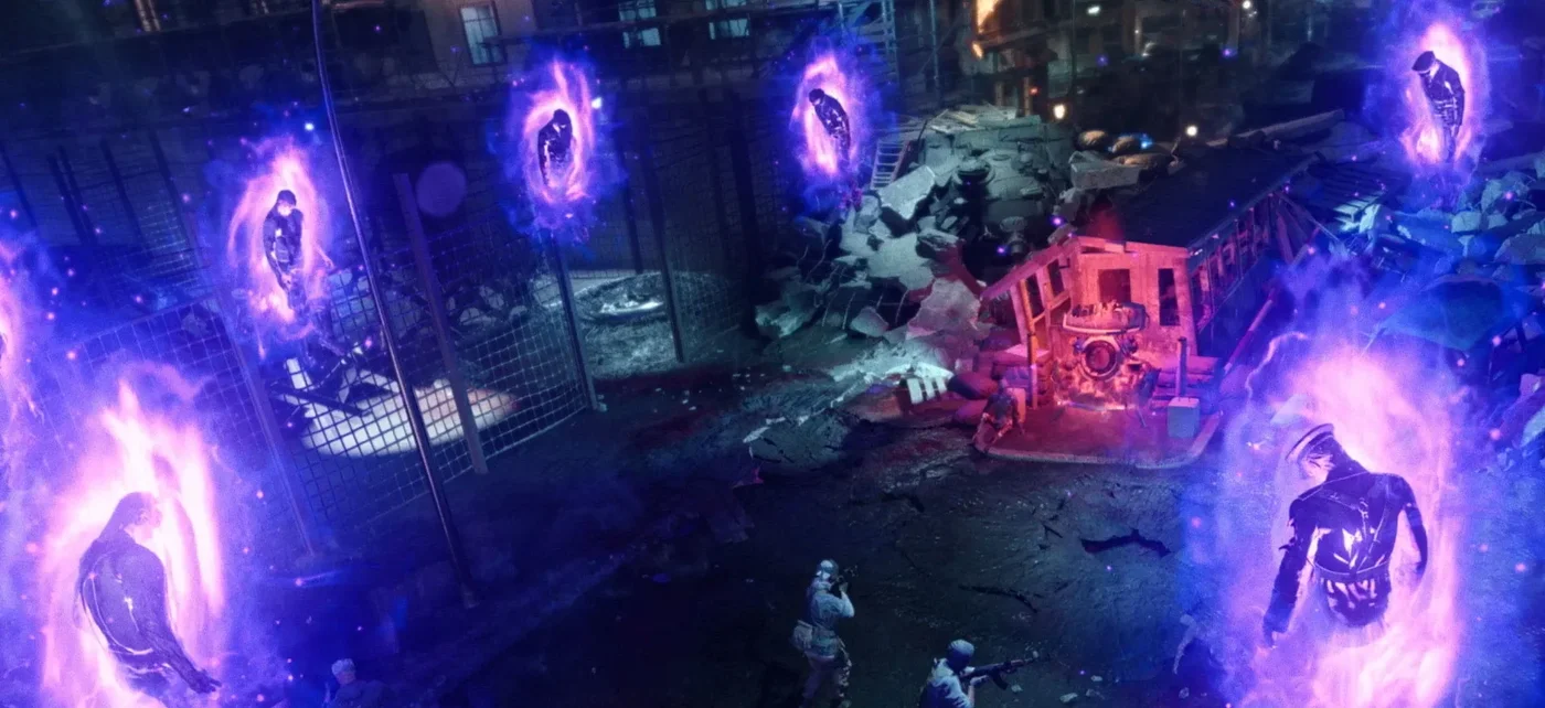 Floating undead in purple portals around the locked Pack-a-Punch in the Death Strip, Mauer der Toten, Call of Duty Black Ops Cold War Zombies