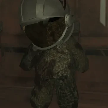 A teddy bear wearing a P.E.S. helmet, one of the Coming Home bears in Moon, Call of Duty Black Ops Zombies