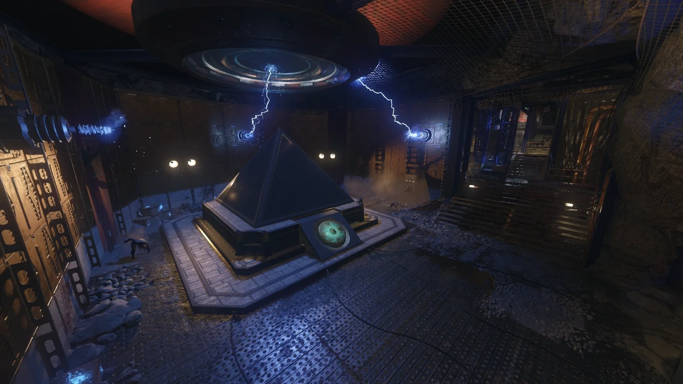 The Moon Pyramid Device under its blue lightning, in the room of the power switch, Moon, Call of Duty Black Ops III Zombies