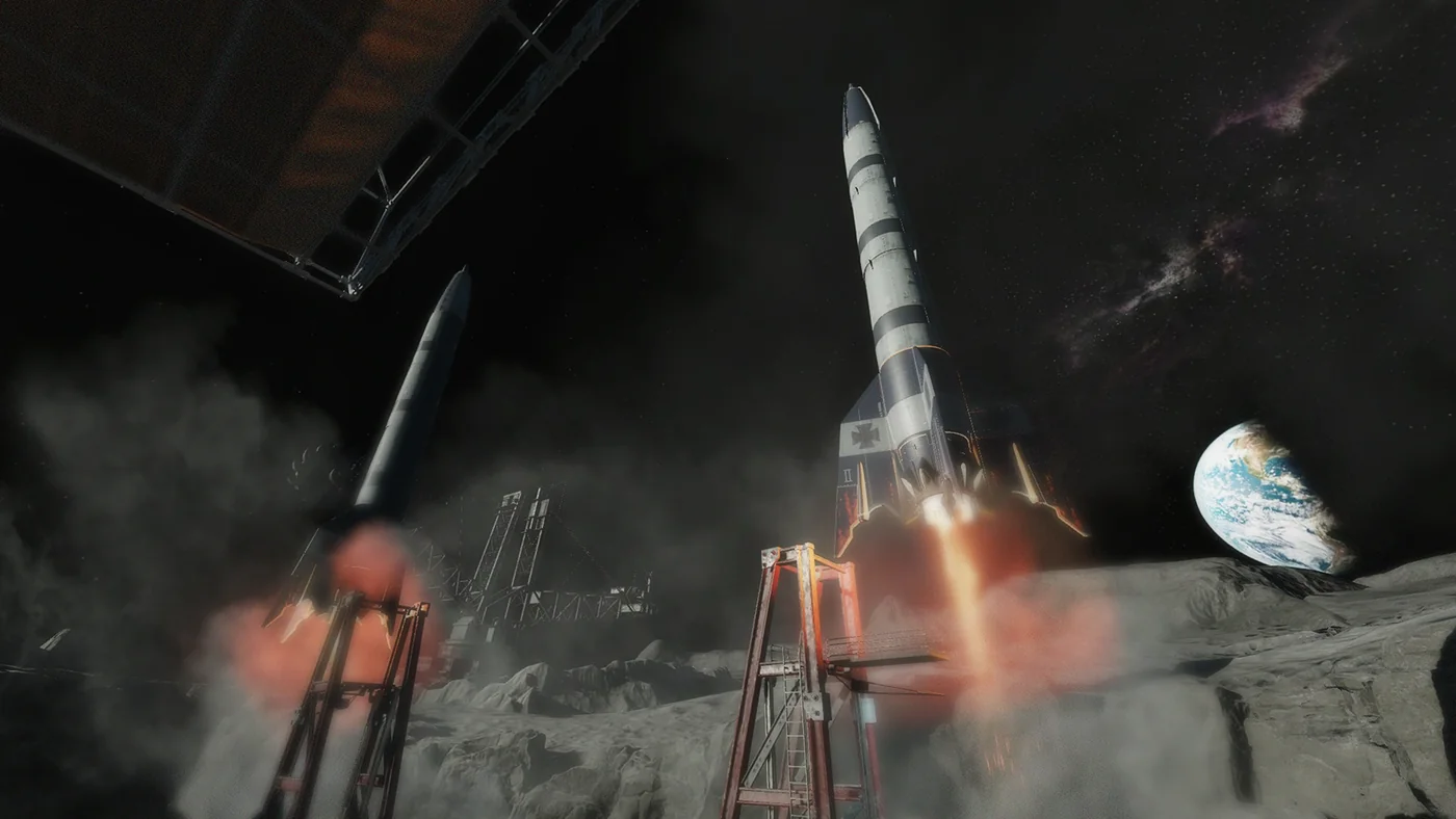 Two rockets taking off from the surface of the Moon towards the Earth, Moon, Call of Duty Black Ops III Zombies