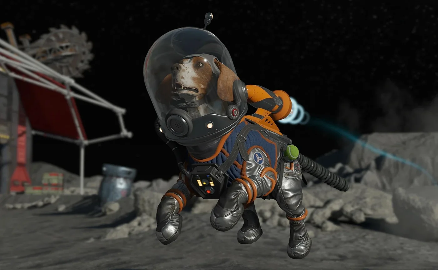 The Space Dog, a beagle in a space suit and helmet, floating above the lunar ground, Moon, Call of Duty Black Ops III Zombies