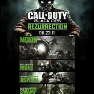 The Rezurrection map pack poster with Moon at the top, Call of Duty Black Ops Zombies