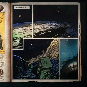 Comic-book panels of astronauts walking on the Moon, part of the Moon loading screen, Call of Duty Black Ops Zombies