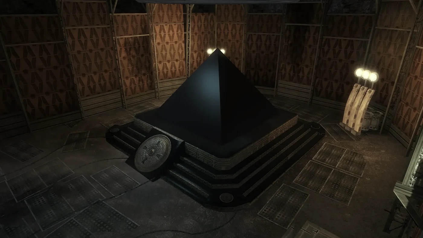 The Moon Pyramid Device seen from the side in the Power Room of Moon, Call of Duty Black Ops Zombies