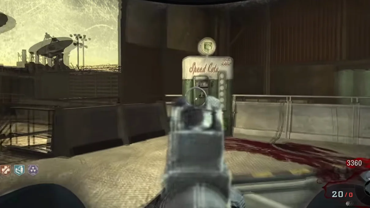 The Speed Cola machine standing by the teleporter in Area 51 in Moon, Call of Duty Black Ops Zombies