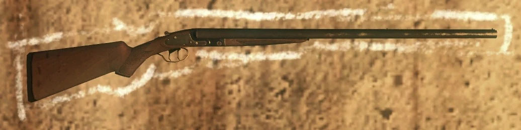The Double-Barreled Shotgun hanging in its chalk outline on a wall, Call of Duty Black Ops Zombies