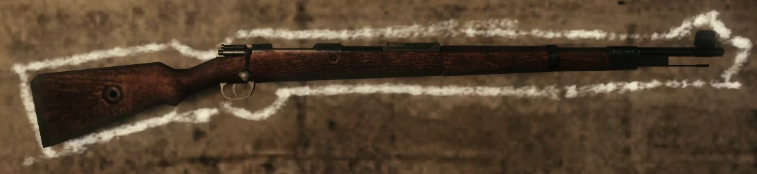 The Kar98k hanging in its chalk outline on a wall, Call of Duty Black Ops Zombies