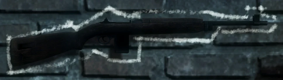 The M1 Carbine hanging in its chalk outline on a wall, Call of Duty Black Ops Zombies
