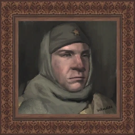 Portrait of Nikolai Belinski in his hood and cap, in a carved wooden frame, Call of Duty Black Ops Zombies