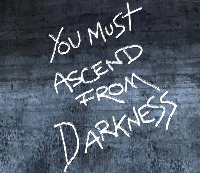 The words "You must ascend from darkness" chalked on a wall of the starting room, Nacht der Untoten, Call of Duty World at War Zombies